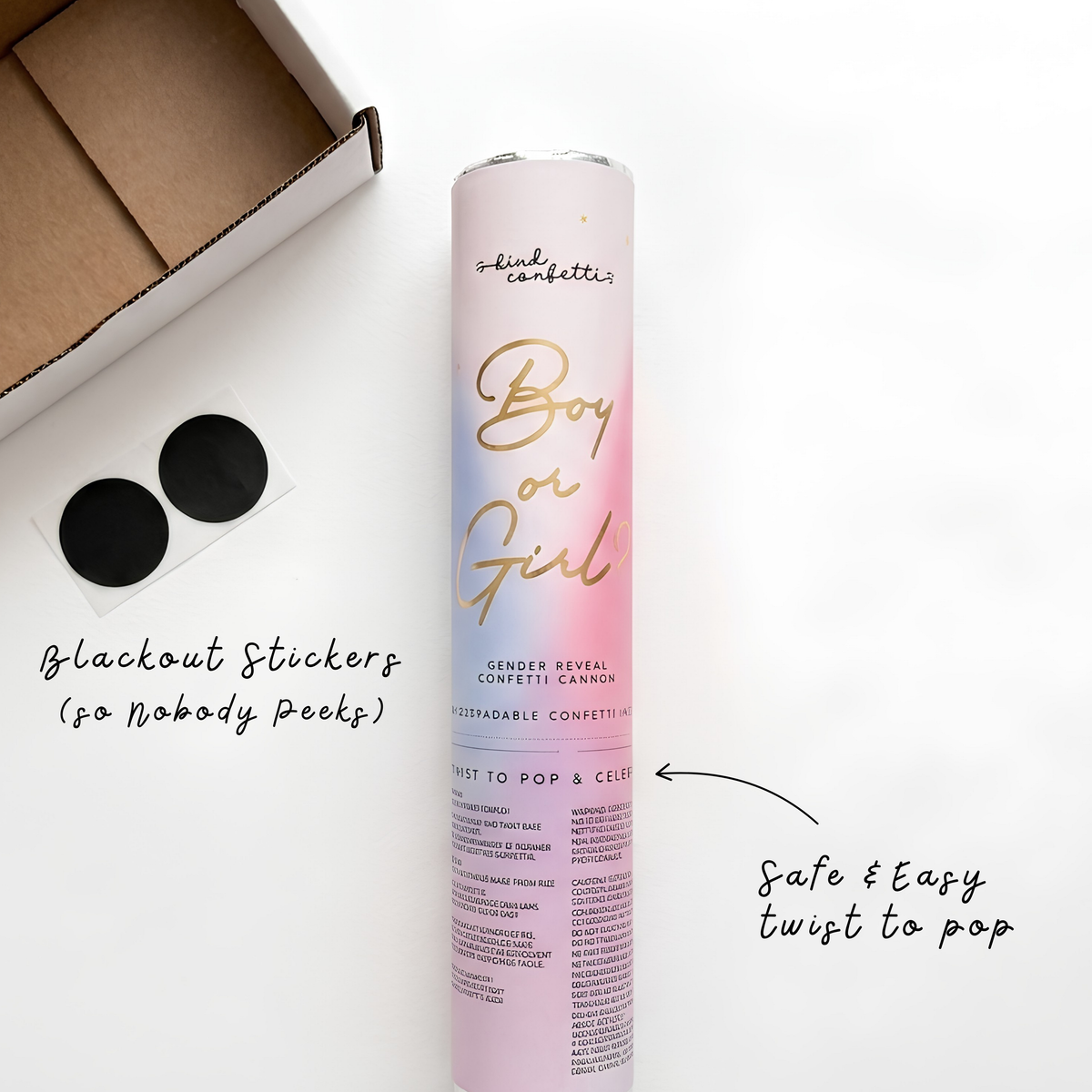 Gender Reveal Confetti Cannon — Pink or Blue Rice Paper